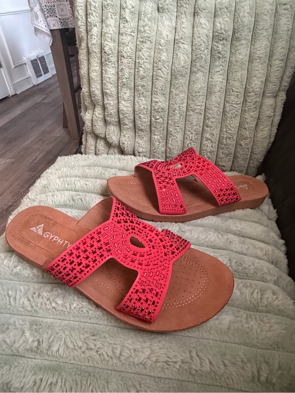 Gyphyta Coral Embellished Slide Sandals for Women